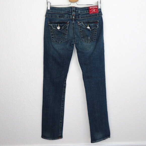 True Religion Womens 26 Billy Blue Distressed Straight Leg Denim Jeans Pants - Picture 3 of 11